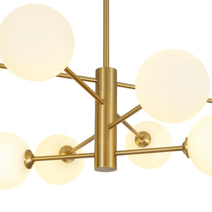 LightFixturesUSA-Brass 8-Light Tiered Opal Glass Globe Sputnik Chandelier-Chandelier-34.3 in-