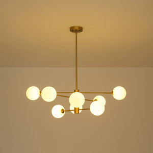 LightFixturesUSA-Brass 8-Light Tiered Opal Glass Globe Sputnik Chandelier-Chandelier-34.3 in-