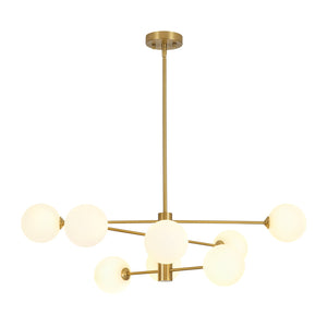 LightFixturesUSA-Brass 8-Light Tiered Opal Glass Globe Sputnik Chandelier-Chandelier-34.3 in-
