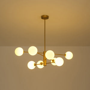 LightFixturesUSA-Brass 8-Light Tiered Opal Glass Globe Sputnik Chandelier-Chandelier-34.3 in-
