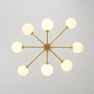 LightFixturesUSA-Brass 8-Light Tiered Opal Glass Globe Sputnik Chandelier-Chandelier-34.3 in-