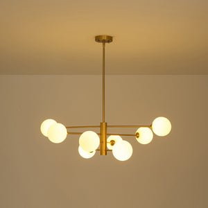 LightFixturesUSA-Brass 8-Light Tiered Opal Glass Globe Sputnik Chandelier-Chandelier-34.3 in-