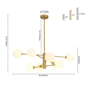 LightFixturesUSA-Brass 8-Light Tiered Opal Glass Globe Sputnik Chandelier-Chandelier-34.3 in-