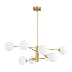 LightFixturesUSA-Brass 8-Light Tiered Opal Glass Globe Sputnik Chandelier-Chandelier-34.3 in-