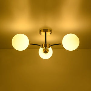 LightFixturesUSA - Brass Black 3 - Light Frosted Glass Globe Semi Flush Mount - Ceiling Light - 3 - Lt - 