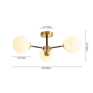 LightFixturesUSA - Brass Black 3 - Light Frosted Glass Globe Semi Flush Mount - Ceiling Light - 3 - Lt - 