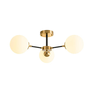 LightFixturesUSA - Brass Black 3 - Light Frosted Glass Globe Semi Flush Mount - Ceiling Light - 3 - Lt - 