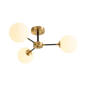 LightFixturesUSA - Brass Black 3 - Light Frosted Glass Globe Semi Flush Mount - Ceiling Light - 3 - Lt - 