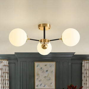 LightFixturesUSA - Brass Black 3 - Light Frosted Glass Globe Semi Flush Mount - Ceiling Light - 3 - Lt - 
