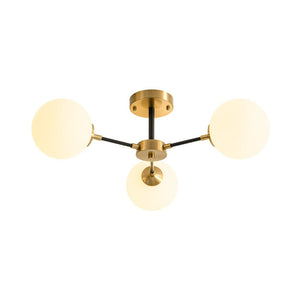 LightFixturesUSA - Brass Black 3 - Light Frosted Glass Globe Semi Flush Mount - Ceiling Light - 3 - Lt - 