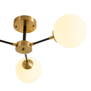 LightFixturesUSA - Brass Black 3 - Light Frosted Glass Globe Semi Flush Mount - Ceiling Light - 3 - Lt - 