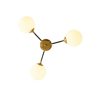 LightFixturesUSA - Brass Black 3 - Light Frosted Glass Globe Semi Flush Mount - Ceiling Light - 3 - Lt - 