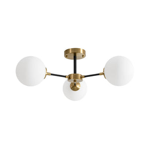 LightFixturesUSA - Brass Black 3 - Light Frosted Glass Globe Semi Flush Mount - Ceiling Light - 3 - Lt - 