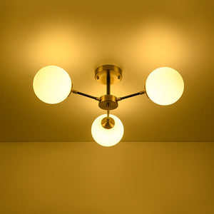 LightFixturesUSA - Brass Black 3 - Light Frosted Glass Globe Semi Flush Mount - Ceiling Light - 3 - Lt - 