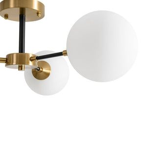 LightFixturesUSA - Brass Black 3 - Light Frosted Glass Globe Semi Flush Mount - Ceiling Light - 3 - Lt - 