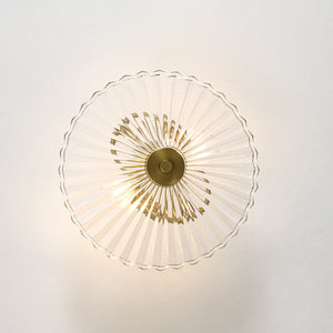 LightFixturesUSA-Brass Clear Fluted Glass Round Cone Semi Flush Mount-Ceiling Light-13.7 in-