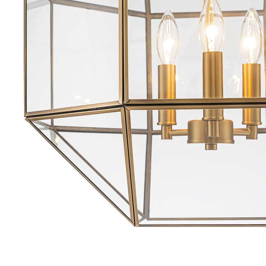 LightFixturesUSA - Brass Clear Glass Geometric Cube Lantern Pendant Light - Chandelier - Brass - 