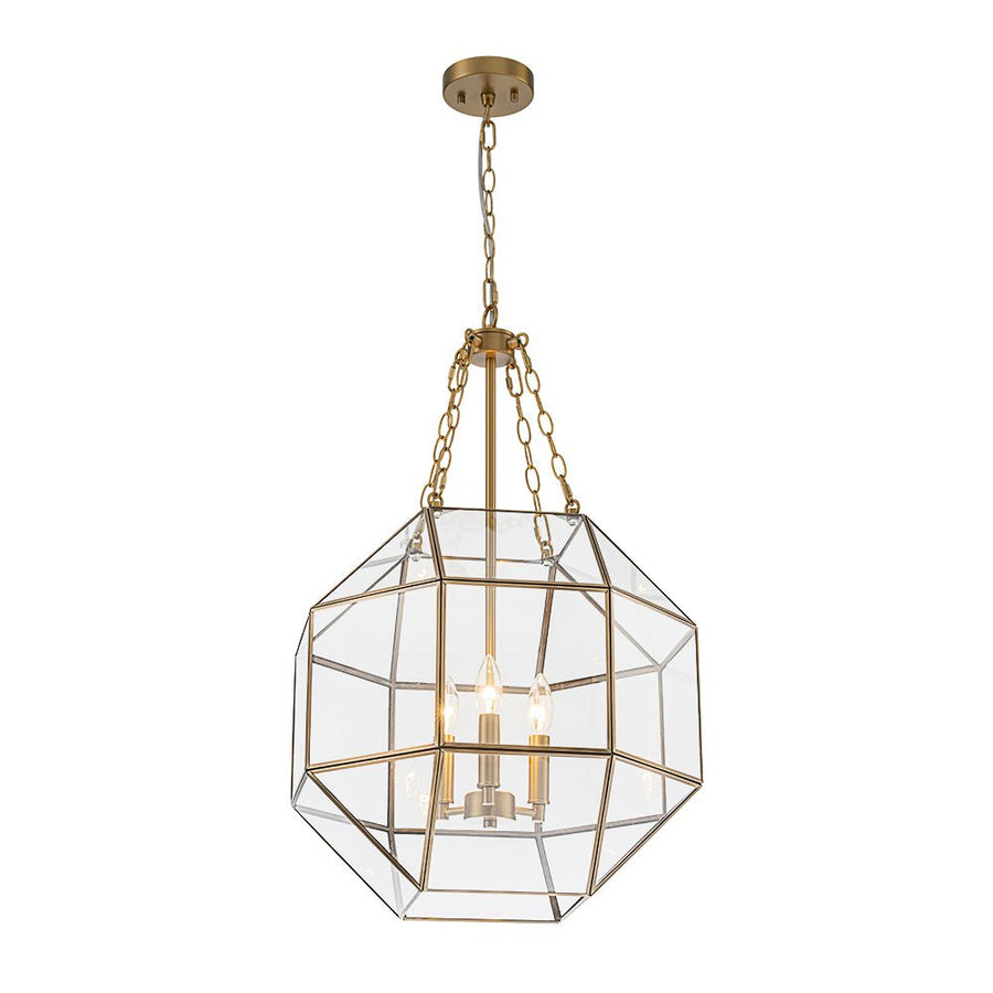 LightFixturesUSA - Brass Clear Glass Geometric Cube Lantern Pendant Light - Chandelier - Brass - 