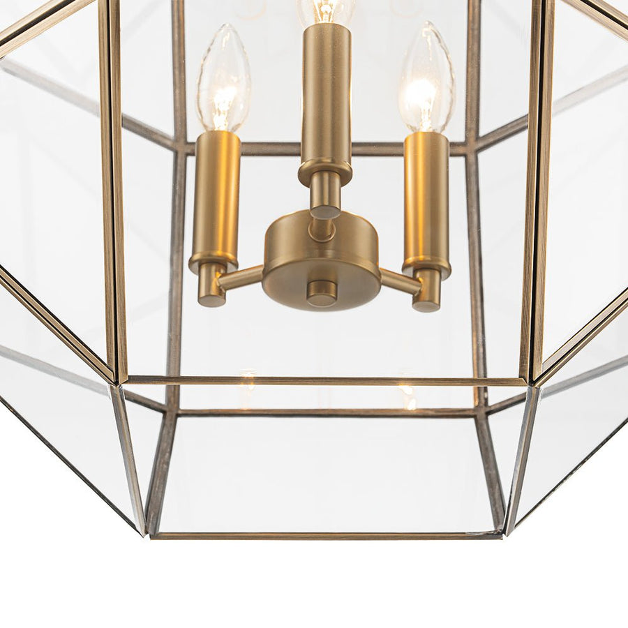 LightFixturesUSA - Brass Clear Glass Geometric Cube Lantern Pendant Light - Chandelier - Brass - 