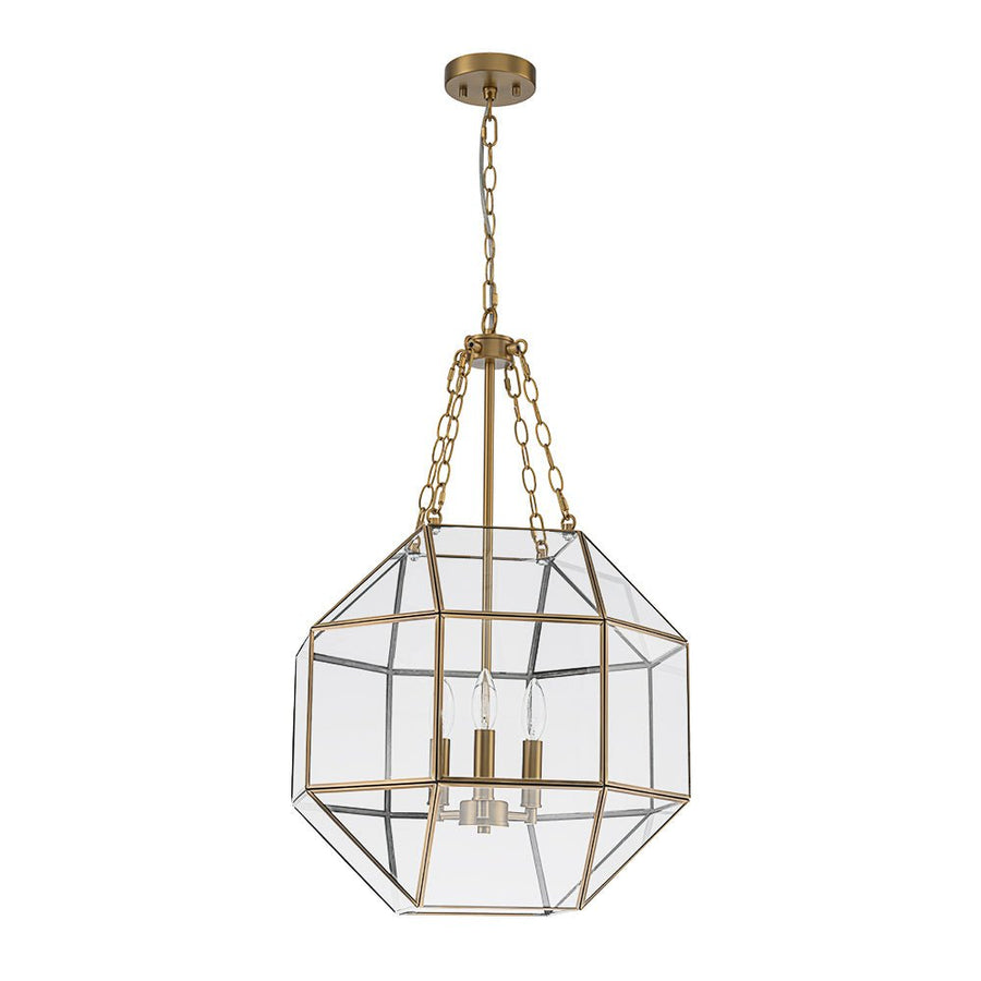 LightFixturesUSA - Brass Clear Glass Geometric Cube Lantern Pendant Light - Chandelier - Brass - 