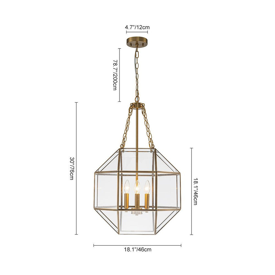 LightFixturesUSA - Brass Clear Glass Geometric Cube Lantern Pendant Light - Chandelier - Brass - 