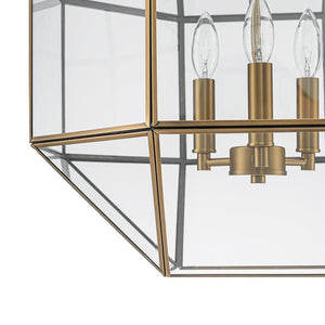 LightFixturesUSA - Brass Clear Glass Geometric Cube Lantern Pendant Light - Chandelier - Brass - 