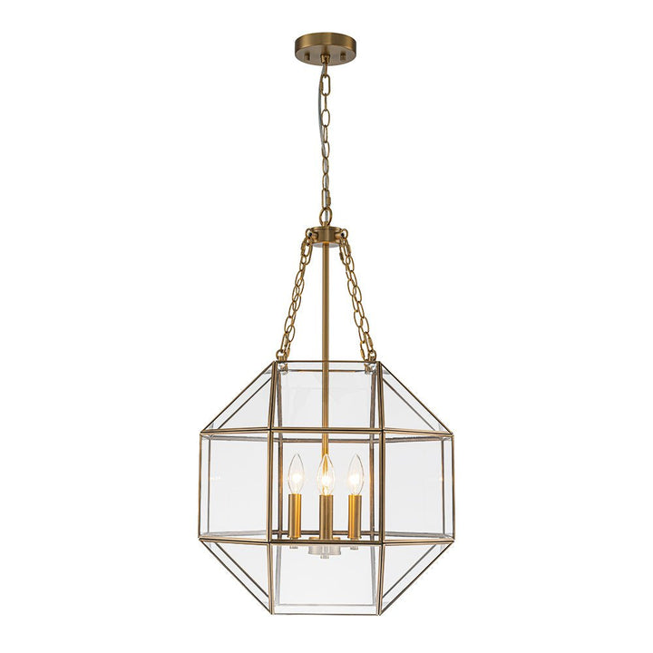 LightFixturesUSA - Brass Clear Glass Geometric Cube Lantern Pendant Light - Chandelier - Brass - 