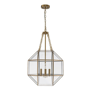 LightFixturesUSA - Brass Clear Glass Geometric Cube Lantern Pendant Light - Chandelier - Brass - 