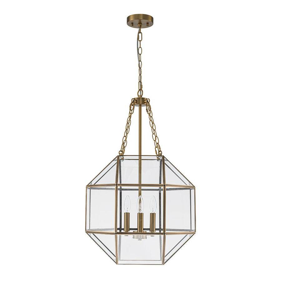 LightFixturesUSA - Brass Clear Glass Geometric Cube Lantern Pendant Light - Chandelier - Brass - 