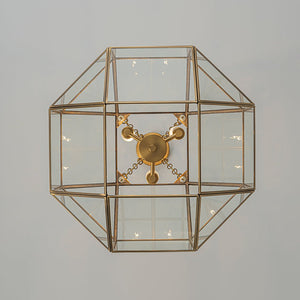 LightFixturesUSA - Brass Clear Glass Geometric Cube Lantern Pendant Light - Chandelier - Brass - 