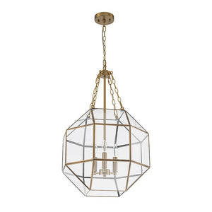 LightFixturesUSA - Brass Clear Glass Geometric Cube Lantern Pendant Light - Chandelier - Brass - 