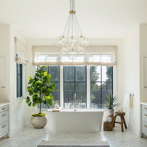 LightFixturesUSA-Brass Clear Ribbed Glass Ball Cluster Bubble Chandelier-Chandelier-19-Lt-