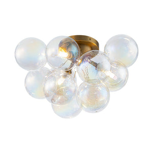 LightFixturesUSA - Brass Cluster Iridescent Glass Globe Bubble Ceiling Light - Ceiling Light - Brass - 