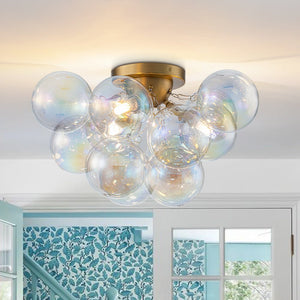 LightFixturesUSA - Brass Cluster Iridescent Glass Globe Bubble Ceiling Light - Ceiling Light - Brass - 