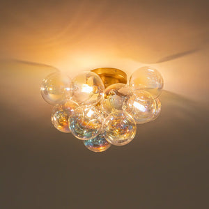 LightFixturesUSA - Brass Cluster Iridescent Glass Globe Bubble Ceiling Light - Ceiling Light - Brass - 