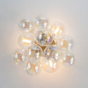 LightFixturesUSA - Brass Cluster Iridescent Glass Globe Bubble Ceiling Light - Ceiling Light - Brass - 