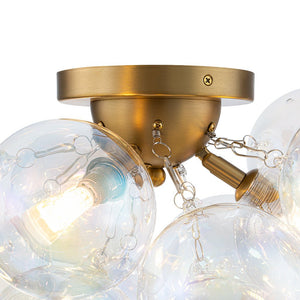 LightFixturesUSA - Brass Cluster Iridescent Glass Globe Bubble Ceiling Light - Ceiling Light - Brass - 