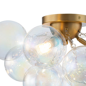 LightFixturesUSA - Brass Cluster Iridescent Glass Globe Bubble Ceiling Light - Ceiling Light - Brass - 