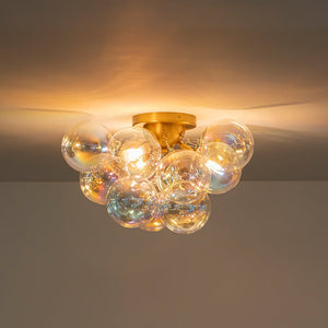 LightFixturesUSA - Brass Cluster Iridescent Glass Globe Bubble Ceiling Light - Ceiling Light - Brass - 