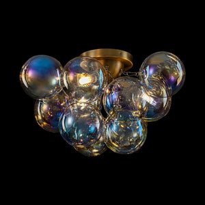 LightFixturesUSA - Brass Cluster Iridescent Glass Globe Bubble Ceiling Light - Ceiling Light - Brass - 