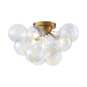 LightFixturesUSA - Brass Cluster Iridescent Glass Globe Bubble Ceiling Light - Ceiling Light - Brass - 