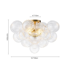 LightFixturesUSA-Brass Cluster Ribbed Glass Globe Bubble Semi Flush Chandelier-Chandelier-Brass-