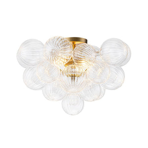 LightFixturesUSA-Brass Cluster Ribbed Glass Globe Bubble Semi Flush Chandelier-Chandelier-Brass-
