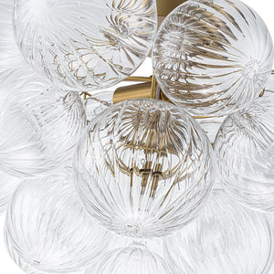 LightFixturesUSA-Brass Cluster Ribbed Glass Globe Bubble Semi Flush Chandelier-Chandelier-Brass-