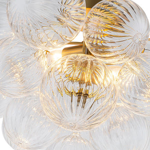LightFixturesUSA-Brass Cluster Ribbed Glass Globe Bubble Semi Flush Chandelier-Chandelier-Brass-