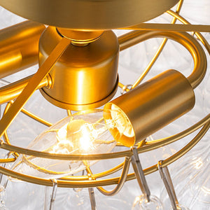 LightFixturesUSA-Brass Cluster Ribbed Glass Globe Bubble Semi Flush Chandelier-Chandelier-Brass-