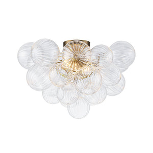 LightFixturesUSA-Brass Cluster Ribbed Glass Globe Bubble Semi Flush Chandelier-Chandelier-Brass-