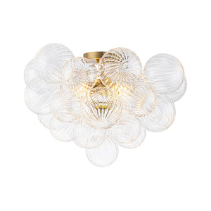 LightFixturesUSA-Brass Cluster Ribbed Glass Globe Bubble Semi Flush Chandelier-Chandelier-Brass-