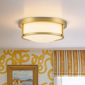 LightFixturesUSA-Brass Dimmable LED Round Frosted Glass Drum Ceiling Light-Ceiling Light-11.8 in-