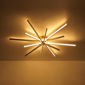 LightFixturesUSA-Brass Dimmable LED Round Sunburst Strip Semi Flush Mount-Ceiling Light-36.6 in-
